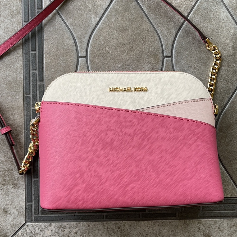 Michael Kors Jet Set Travel Medium Dome Crossbody Rosewood Leather - Picture 1 of 16